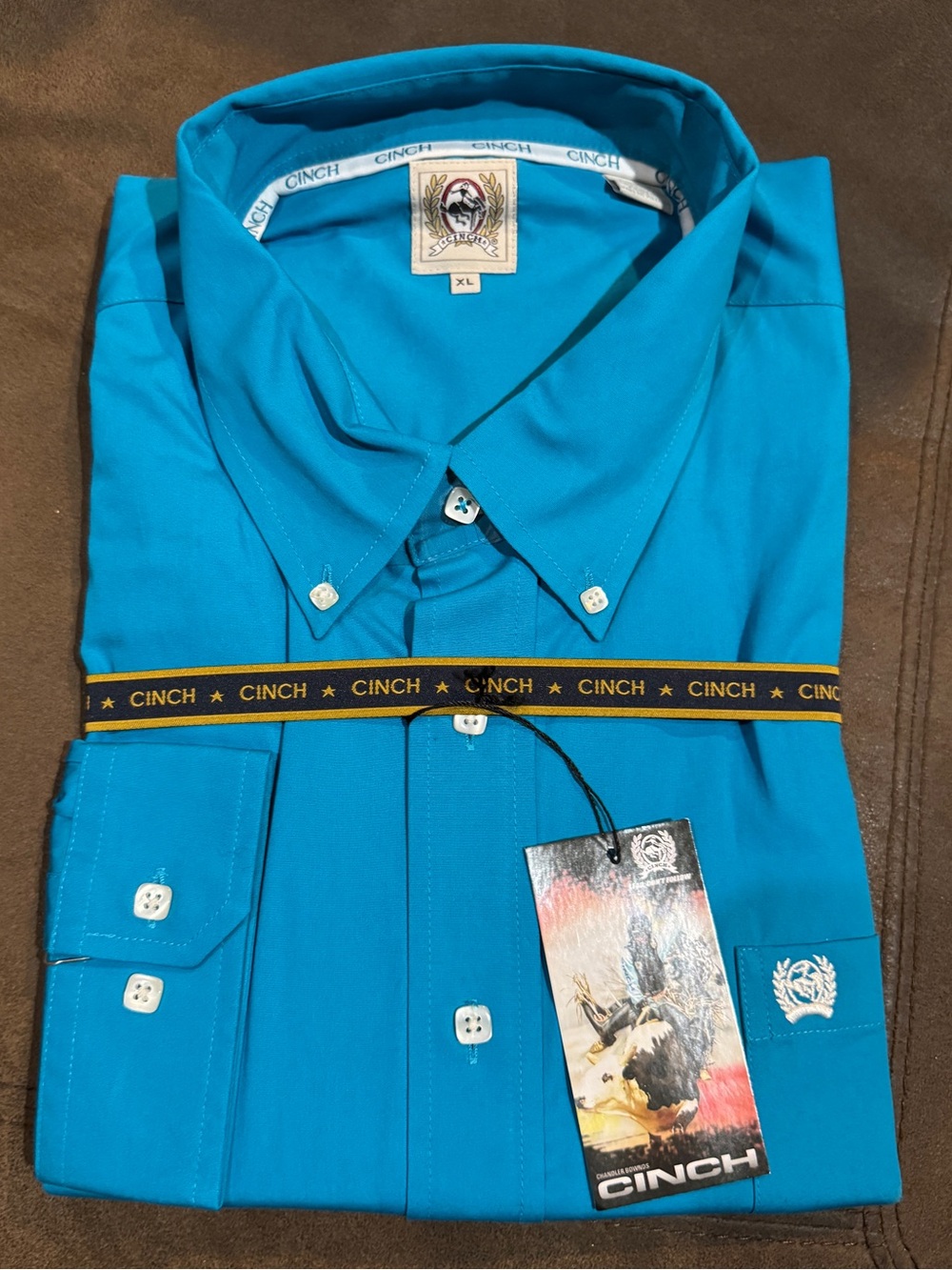 Cinch Men's Bright Teal Button-Down Dress Shirt